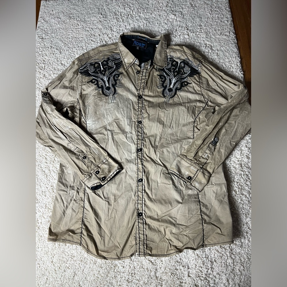 Men’s 3XL Roar Distressed by Signature Embroidered Button Up